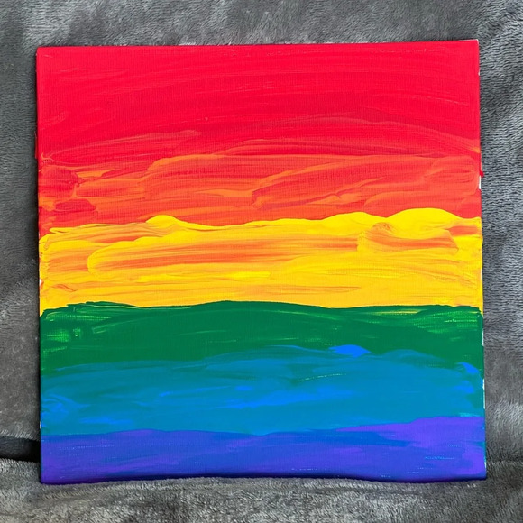 🌈 Acrylic Paint on 8”x8” canvas board - Rainbow in honor of pride month - Picture 1 of 6
